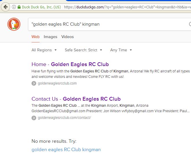 Golden Eagles RC Club FOUND on DuckDuckGo!
