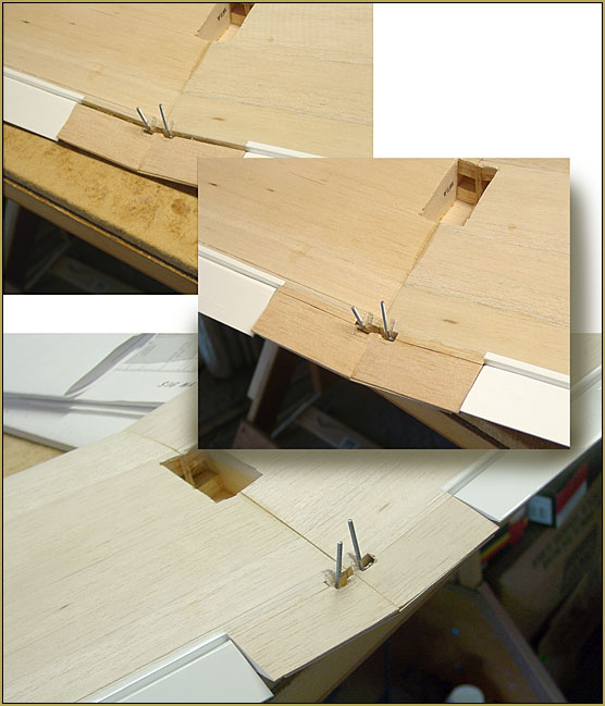 Scrap balsa fills-in the trailing edge... and then is sanded to fit the wing's contour.