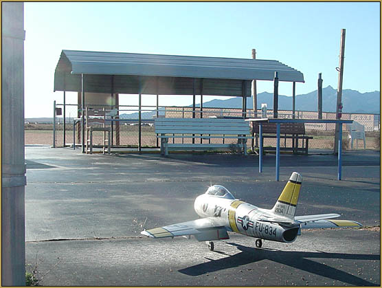 My gloss-painted Freewing F-86 EDF jet returning to the hanger after yet another successful series of flights.