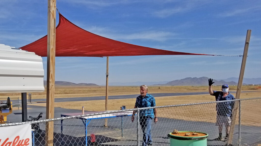 Jon and Gar and MT Bob installed the remaining Shade-Sail on the northern end of the pit area.